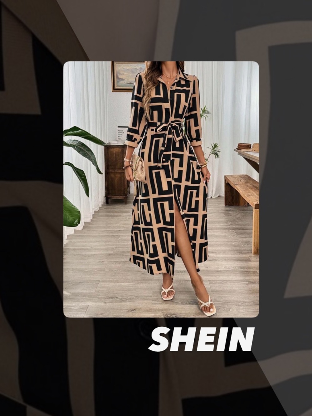 EUC SHEIN Greek Key Print Maxi Dress